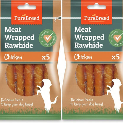 SOL 10pk Meat Wrapped Delicious Dog Treats, Twist Rawhide Sticks In Savoury Chicken Flavour, Puppy Chews For Reward & Training, Low Fat, High Protein Dog Chew Sticks Convenient For Travel & Walks