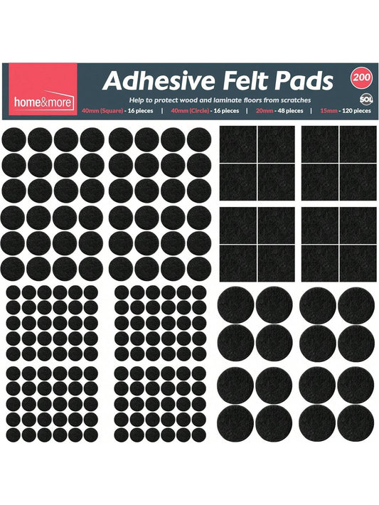 SOL 200pk Felt Pad For Furniture Feet – Felt Floor Protectors For Chairs & Furniture Legs – Chair Leg Floor Protectors To Protect Hardwood Floors