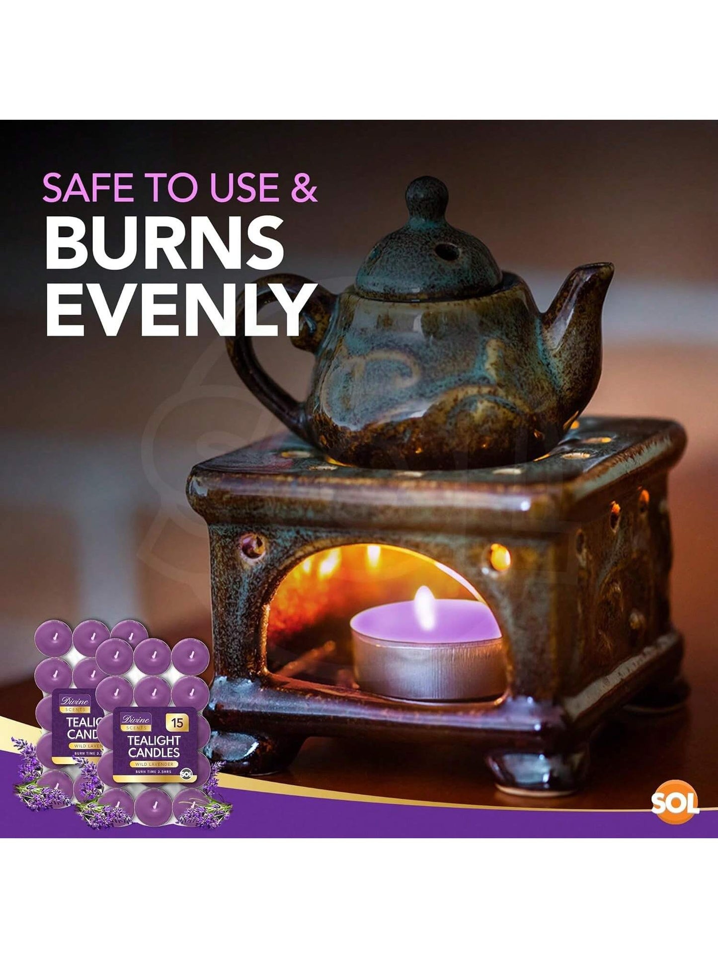 SOL 60pk Tea Light Candles Wild Lavenders – 3.5 Hour Burn Time, Scented Tea Lights Candles, Long-Lasting And Ideal Home Decor, Relaxation, Romantic Dinners, Weddings, Cosy Evenings & Special Occasion