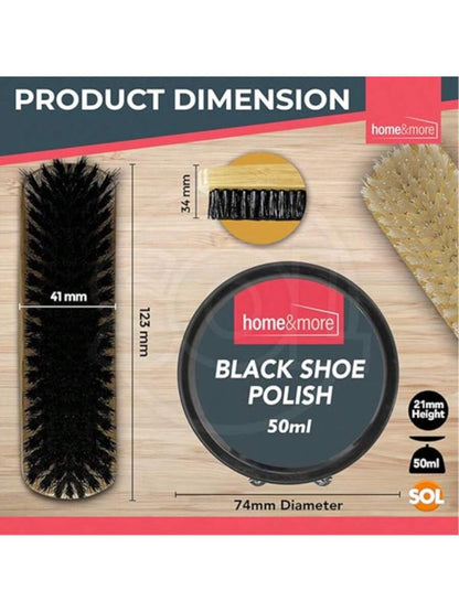 SOL 2pk Shoe Brush Set & 3 Black Shoe Polish – Leather Boot Polish Kit – Includes Soft & Stiff Brushes, 3 Wax Tins For Leather Care, Cleaning, Conditioning, Shine & Scuff Covering