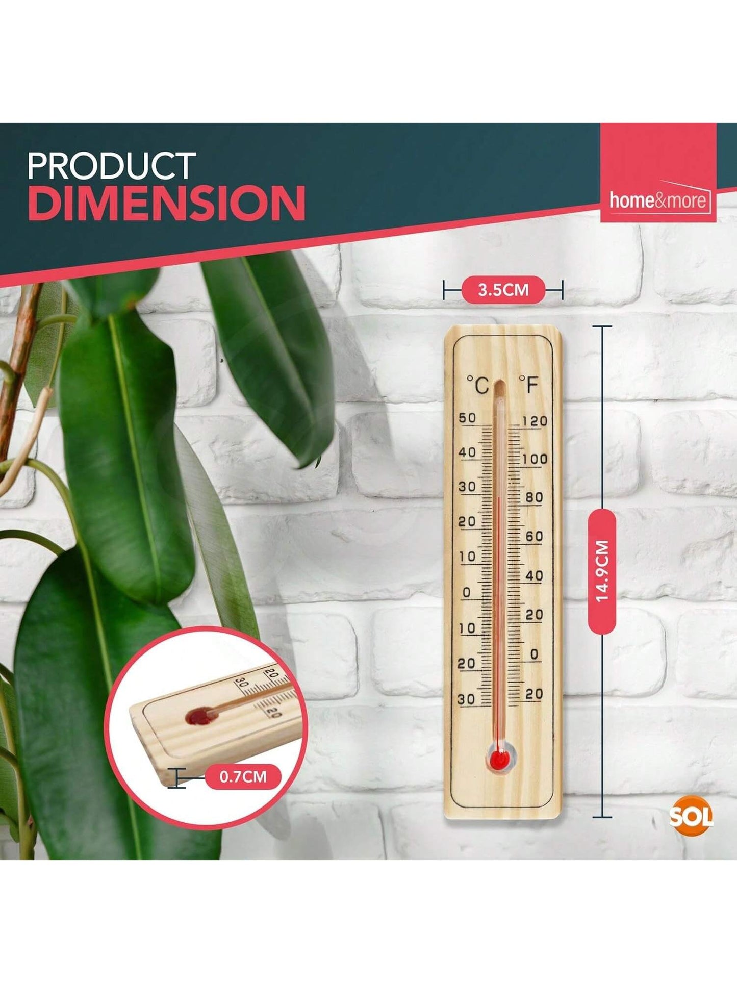 SOL 2pk Traditional Wooden Thermometer – Indoor & Outdoor Wall Temperature Gauge For Home, Garden, Greenhouse, Nursery, Office Or Patio – Accurate Wooden Thermometers For Room & Outdoor Monitoring