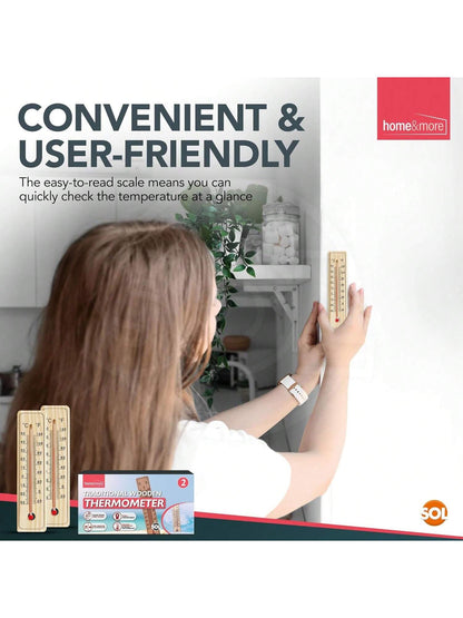 SOL 2pk Traditional Wooden Thermometer – Indoor & Outdoor Wall Temperature Gauge For Home, Garden, Greenhouse, Nursery, Office Or Patio – Accurate Wooden Thermometers For Room & Outdoor Monitoring