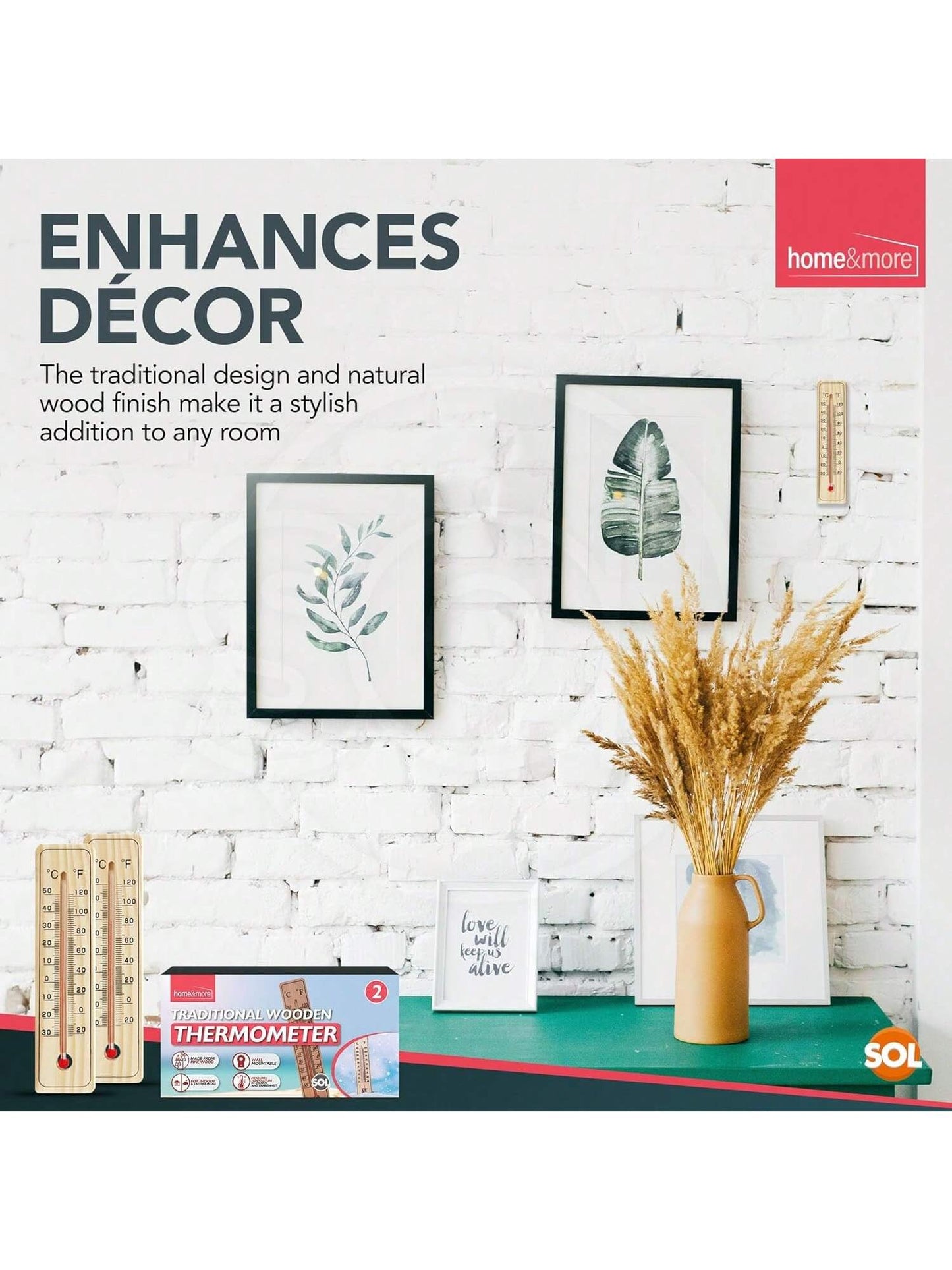 SOL 2pk Traditional Wooden Thermometer – Indoor & Outdoor Wall Temperature Gauge For Home, Garden, Greenhouse, Nursery, Office Or Patio – Accurate Wooden Thermometers For Room & Outdoor Monitoring