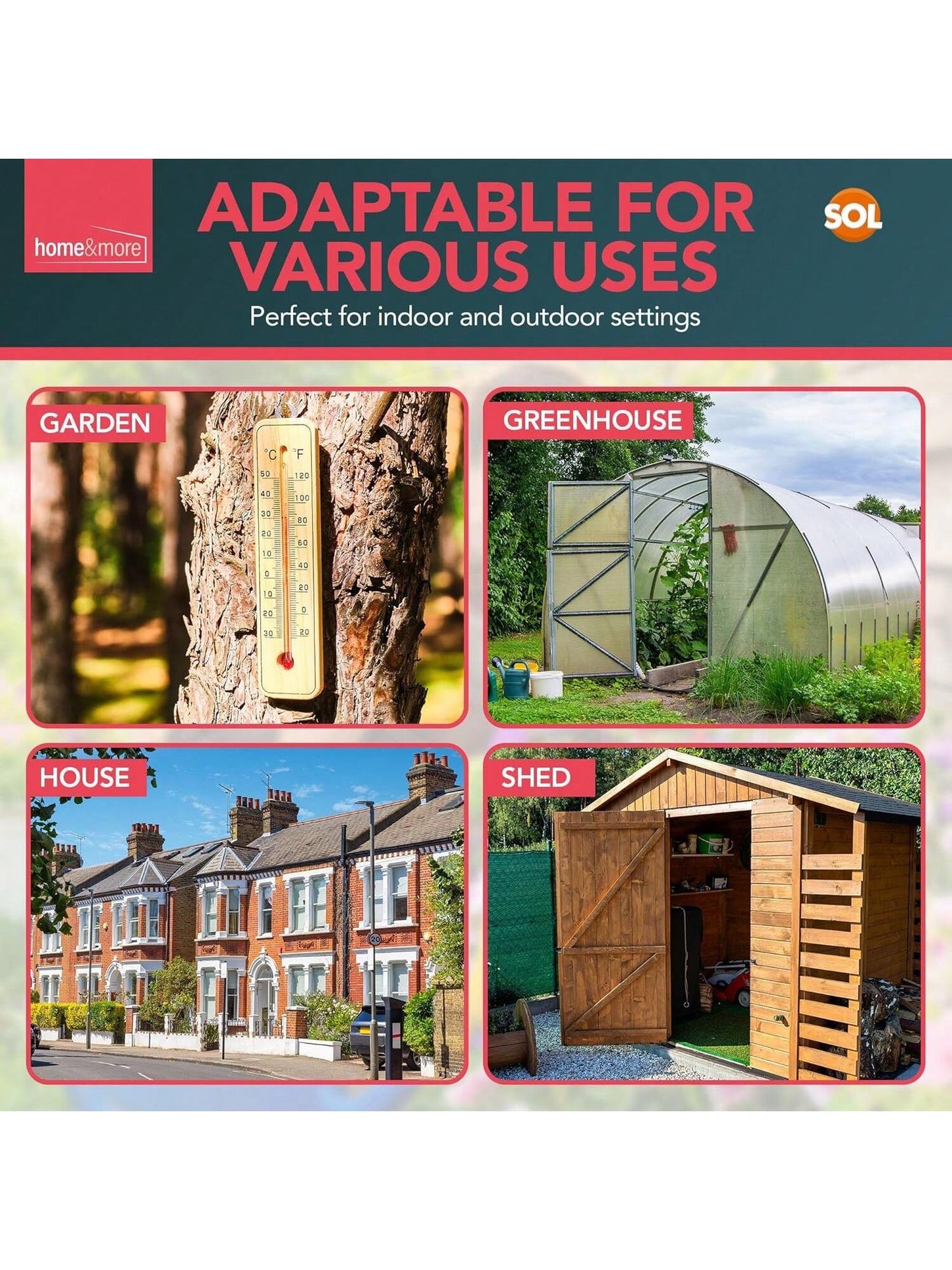 SOL 2pk Traditional Wooden Thermometer – Indoor & Outdoor Wall Temperature Gauge For Home, Garden, Greenhouse, Nursery, Office Or Patio – Accurate Wooden Thermometers For Room & Outdoor Monitoring