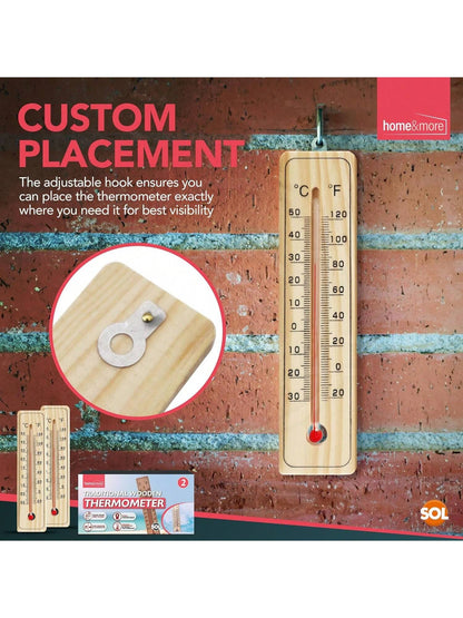 SOL 2pk Traditional Wooden Thermometer – Indoor & Outdoor Wall Temperature Gauge For Home, Garden, Greenhouse, Nursery, Office Or Patio – Accurate Wooden Thermometers For Room & Outdoor Monitoring