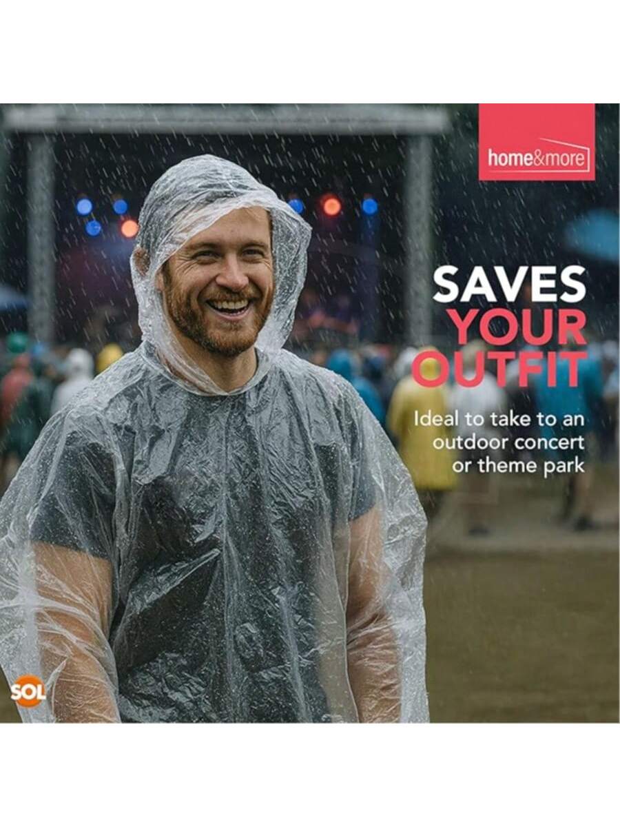 SOL 16pk Rain Poncho, Clear Waterproof Coats, Raincoats, And Capes For Adults, Women, And Men, Disposable Plastic Rain Cover, Compact And Portable, Ideal For Travel, Festivals, And Outdoor Events