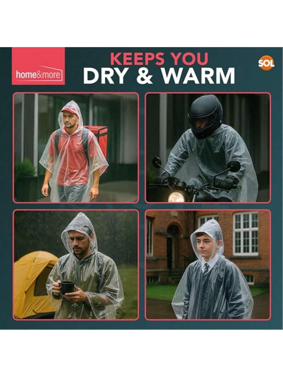 SOL 16pk Rain Poncho, Clear Waterproof Coats, Raincoats, And Capes For Adults, Women, And Men, Disposable Plastic Rain Cover, Compact And Portable, Ideal For Travel, Festivals, And Outdoor Events