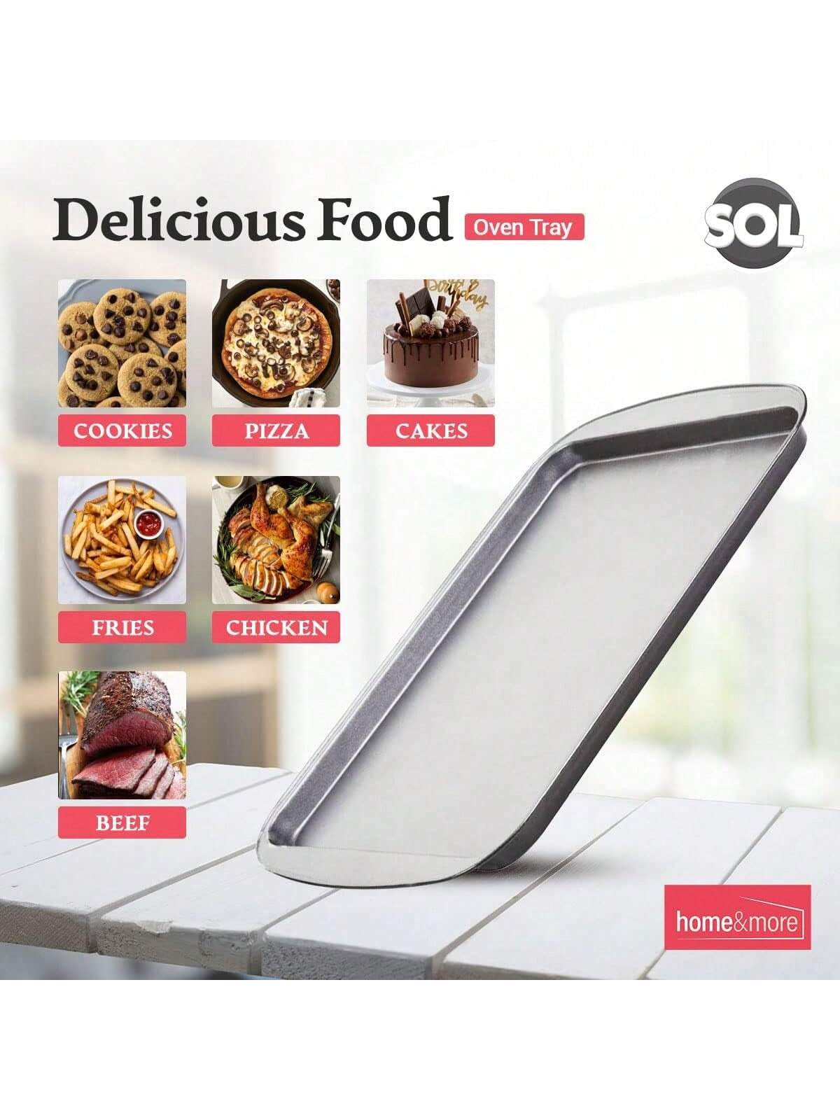 SOL 2pk Everyday Oven Tray – 38x25cm Non-Stick Stainless Steel Roasting And Baking Trays – Heavy-Duty Cookware For Everyday Meals – Dishwasher – Oven And Freezer Friendly