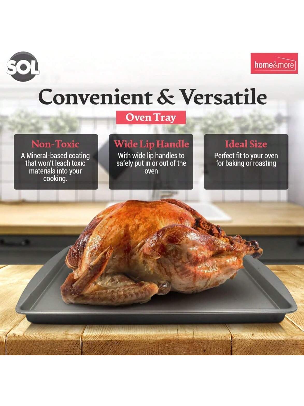 SOL 2pk Everyday Oven Tray – 38x25cm Non-Stick Stainless Steel Roasting And Baking Trays – Heavy-Duty Cookware For Everyday Meals – Dishwasher – Oven And Freezer Friendly