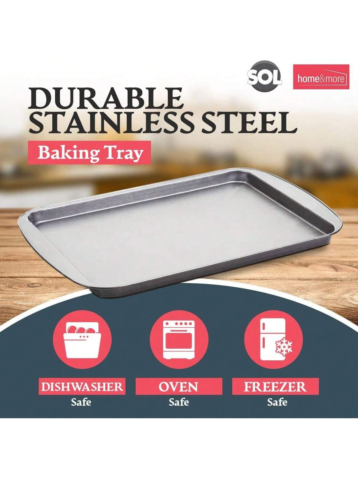 SOL 2pk Everyday Oven Tray – 38x25cm Non-Stick Stainless Steel Roasting And Baking Trays – Heavy-Duty Cookware For Everyday Meals – Dishwasher – Oven And Freezer Friendly