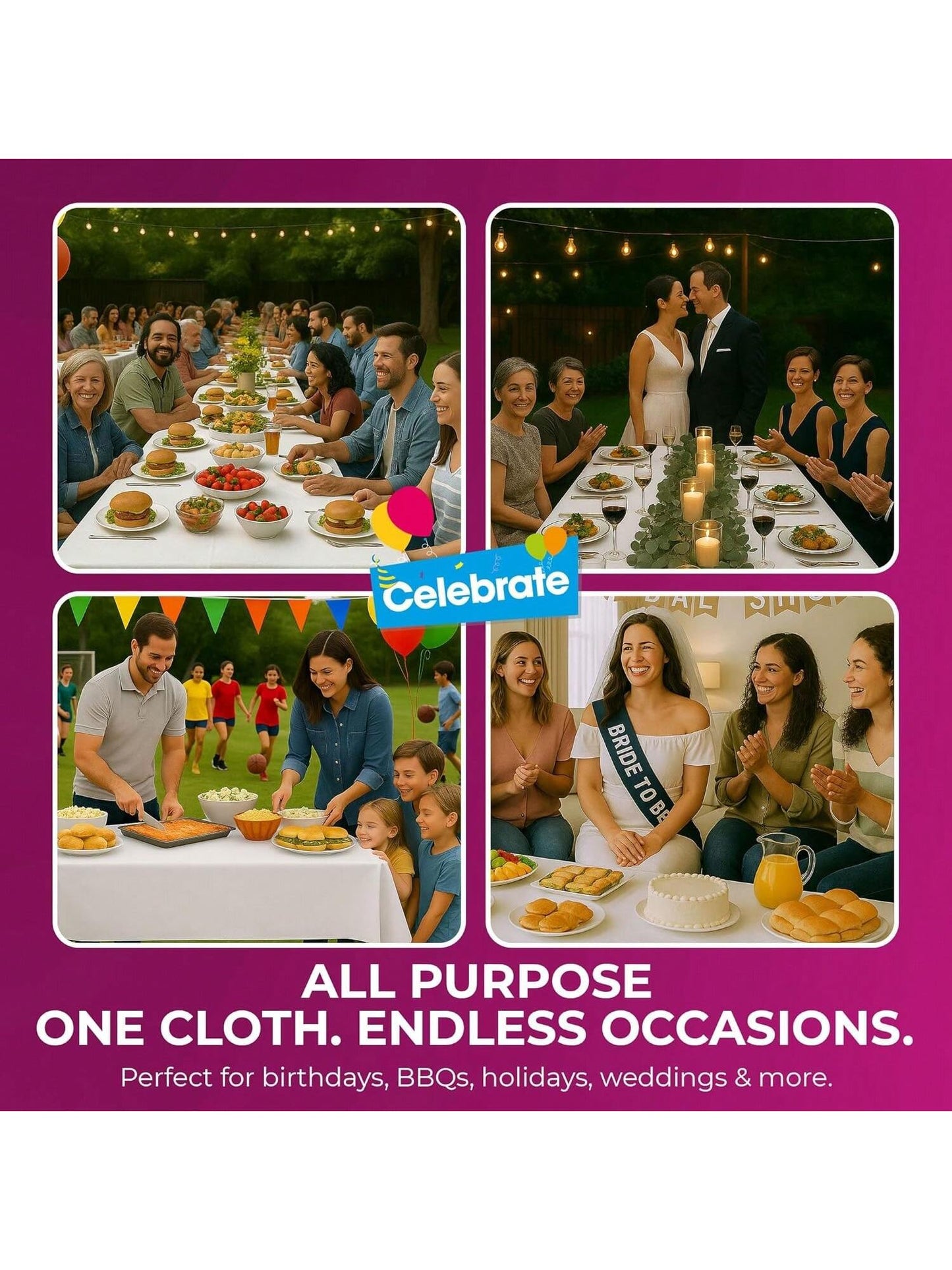 SOL 2pk Long White Table Cloth Party 274x137cm Plastic Cover Disposable Tablecloths For Parties - Heavy Duty Spill Protection - Opaque Design For Weddings, Buffets, Catering, Outdoor & Theme Events