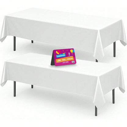 SOL 2pk Long White Table Cloth Party 274x137cm Plastic Cover Disposable Tablecloths For Parties - Heavy Duty Spill Protection - Opaque Design For Weddings, Buffets, Catering, Outdoor & Theme Events