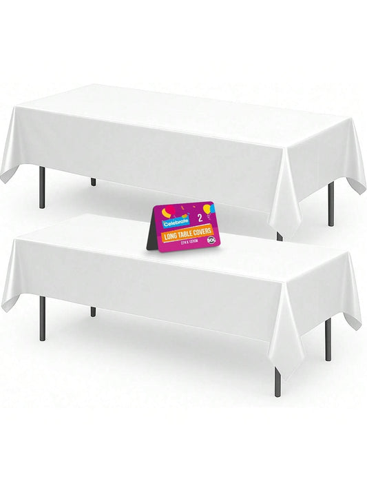 SOL 2pk Long White Table Cloth Party 274x137cm Plastic Cover Disposable Tablecloths For Parties - Heavy Duty Spill Protection - Opaque Design For Weddings, Buffets, Catering, Outdoor & Theme Events