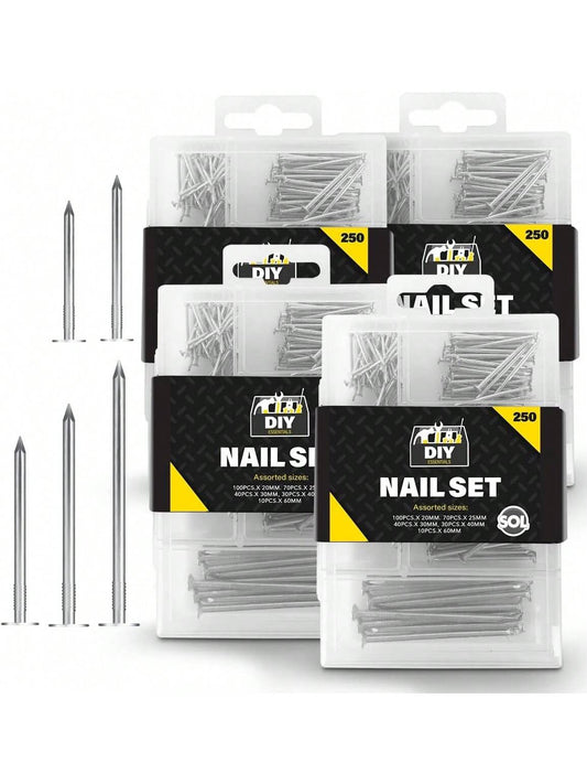 SOL 1000pk Nail Set - 60mm, 40mm, 30mm, 25mm, 20mm - Versatile Iron Nails For DIY Projects, Crafting, And Home Décor - Multipurpose Assorted Sizes For Repairs & Woodworking