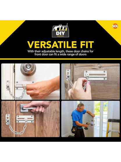SOL 4pk Chrome Door Chain Kit – Restrictor For Front Door – Heavy-Duty Door Safety Chain Lock For Home Security, Added Protection, Peace Of Mind, Durable Metal Construction, And Easy Installation