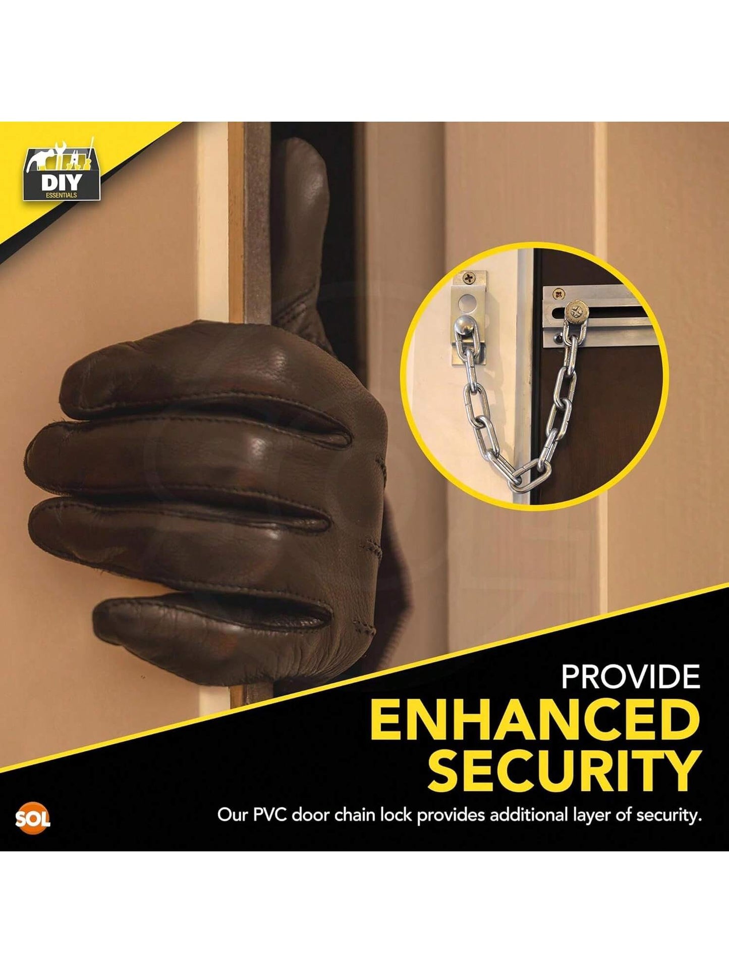 SOL 4pk Chrome Door Chain Kit – Restrictor For Front Door – Heavy-Duty Door Safety Chain Lock For Home Security, Added Protection, Peace Of Mind, Durable Metal Construction, And Easy Installation