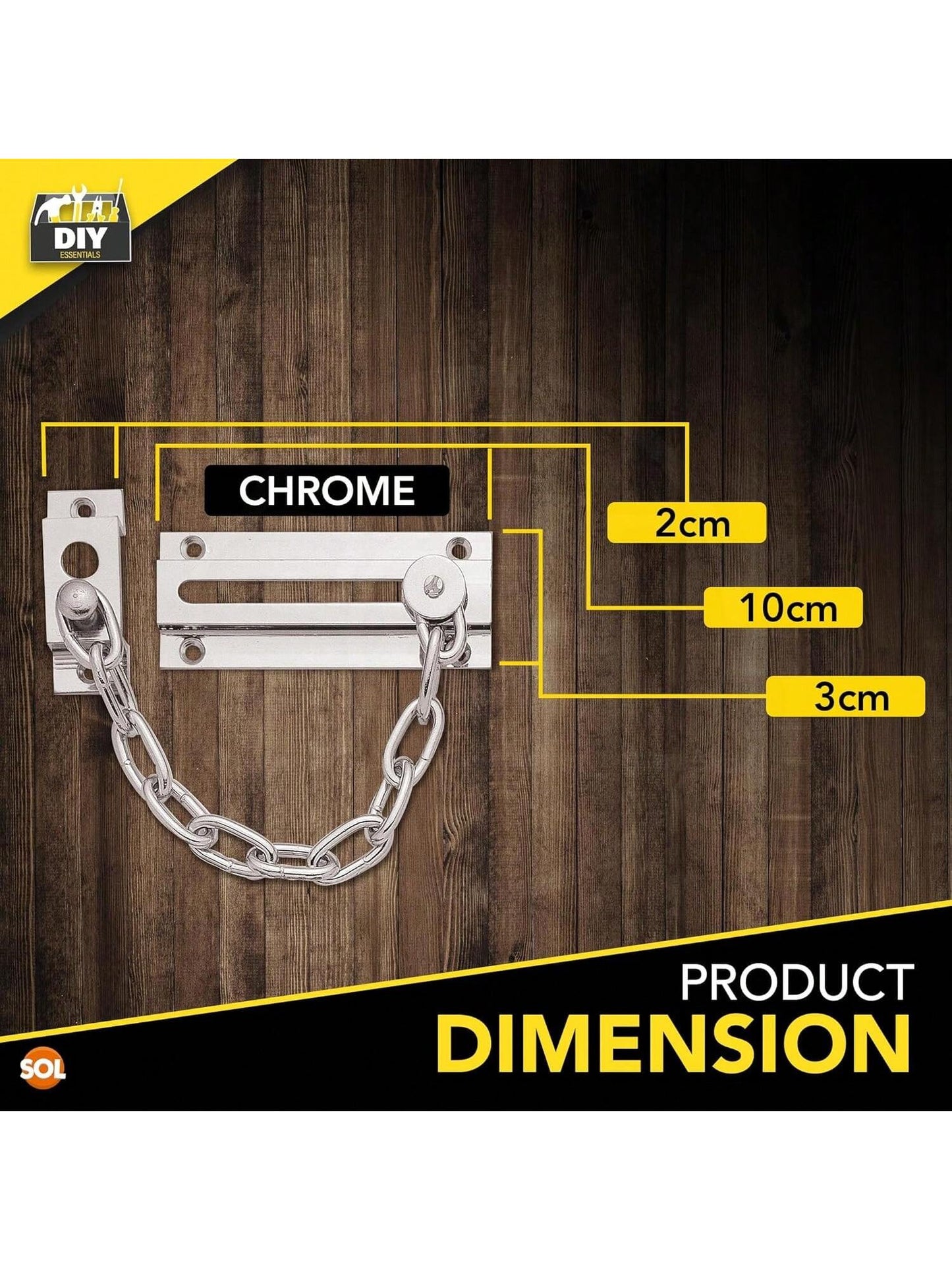 SOL 4pk Chrome Door Chain Kit – Restrictor For Front Door – Heavy-Duty Door Safety Chain Lock For Home Security, Added Protection, Peace Of Mind, Durable Metal Construction, And Easy Installation