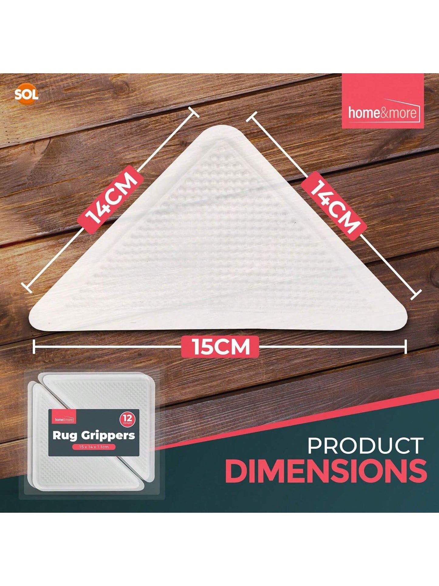 SOL 12pk Rug Grippers For Wooden, Laminate, Vinyl & Hard Floors – Anti Slip Underlay Pads – Strong Carpet Holders For Mats & Rugs – Non Slip Alternative To Tape For Secure Grip & Floor Protection