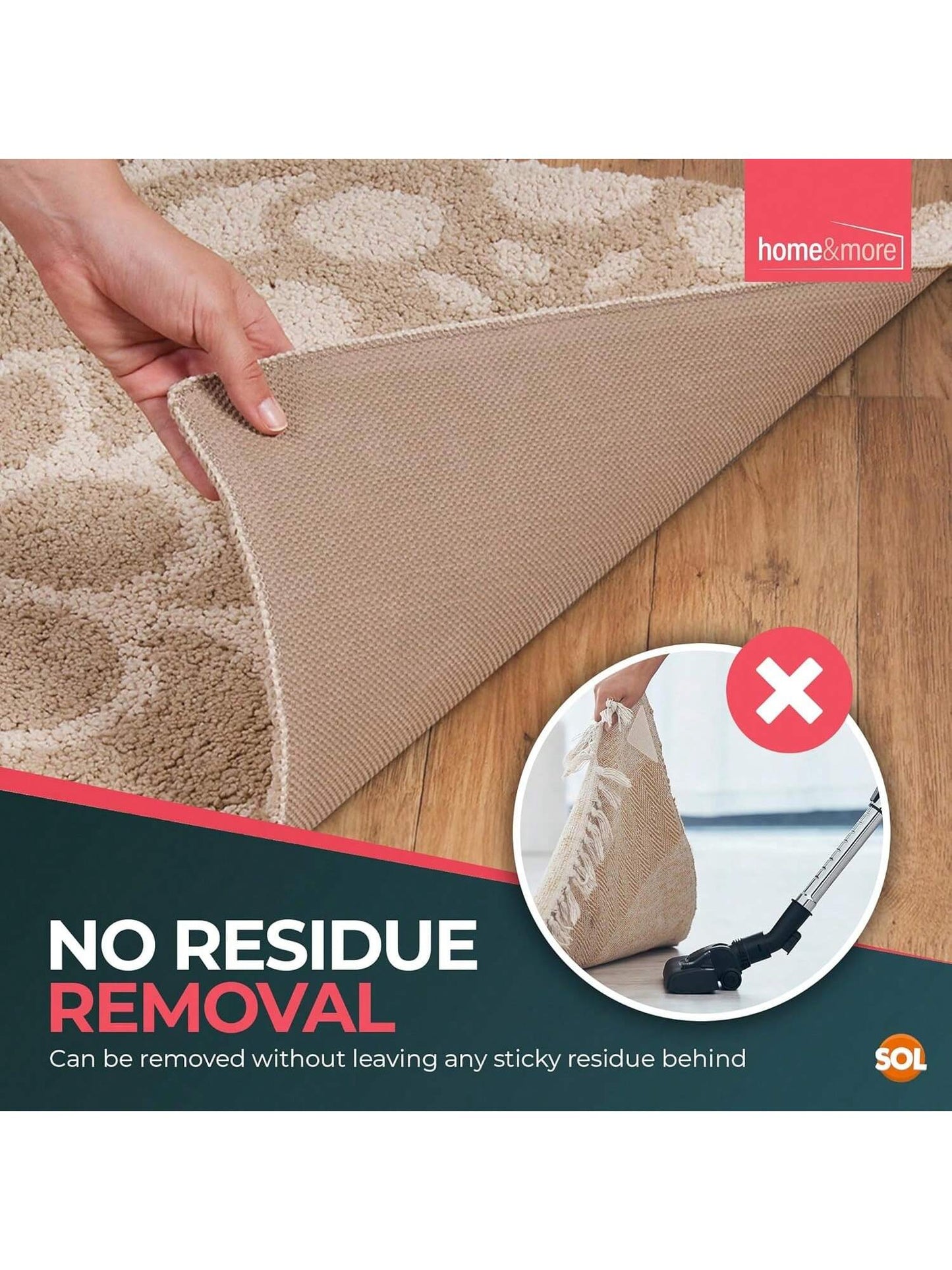 SOL 12pk Rug Grippers For Wooden, Laminate, Vinyl & Hard Floors – Anti Slip Underlay Pads – Strong Carpet Holders For Mats & Rugs – Non Slip Alternative To Tape For Secure Grip & Floor Protection