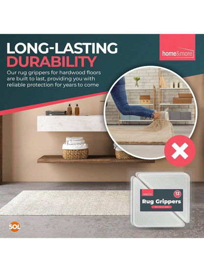 SOL 12pk Rug Grippers For Wooden, Laminate, Vinyl & Hard Floors – Anti Slip Underlay Pads – Strong Carpet Holders For Mats & Rugs – Non Slip Alternative To Tape For Secure Grip & Floor Protection