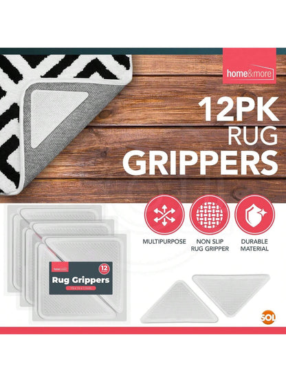 SOL 12pk Rug Grippers For Wooden, Laminate, Vinyl & Hard Floors – Anti Slip Underlay Pads – Strong Carpet Holders For Mats & Rugs – Non Slip Alternative To Tape For Secure Grip & Floor Protection