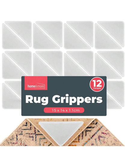 SOL 12pk Rug Grippers For Wooden, Laminate, Vinyl & Hard Floors – Anti Slip Underlay Pads – Strong Carpet Holders For Mats & Rugs – Non Slip Alternative To Tape For Secure Grip & Floor Protection