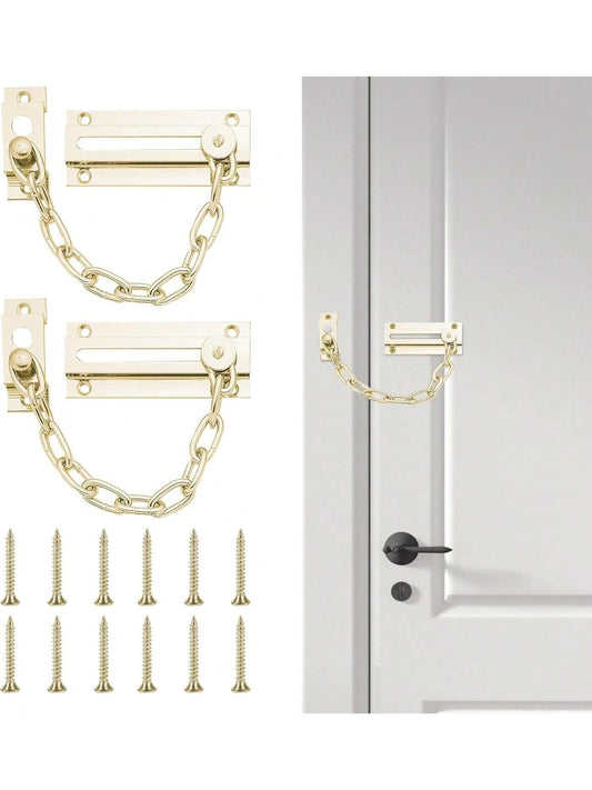 SOL 2pk Brass Door Chain Kit – Restrictor For Front Door – Heavy-Duty Door Safety Chain Lock For Home Security, Added Protection, Peace Of Mind, Durable Metal Construction, And Easy Installation