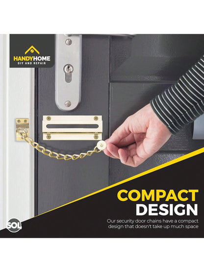 SOL 2pk Brass Door Chain Kit – Restrictor For Front Door – Heavy-Duty Door Safety Chain Lock For Home Security, Added Protection, Peace Of Mind, Durable Metal Construction, And Easy Installation