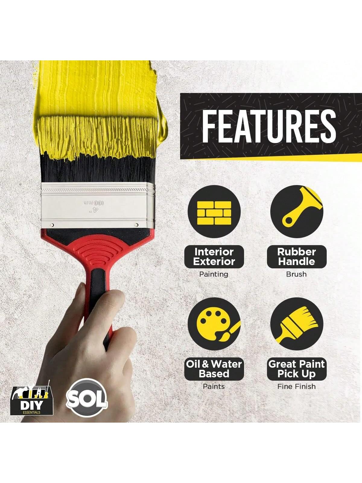 SOL 2pk 4" Paint Brush – Large Paint Brushes For Interior & Exterior Painting – Ideal For Fences, Decking, Sheds & Outdoor Use