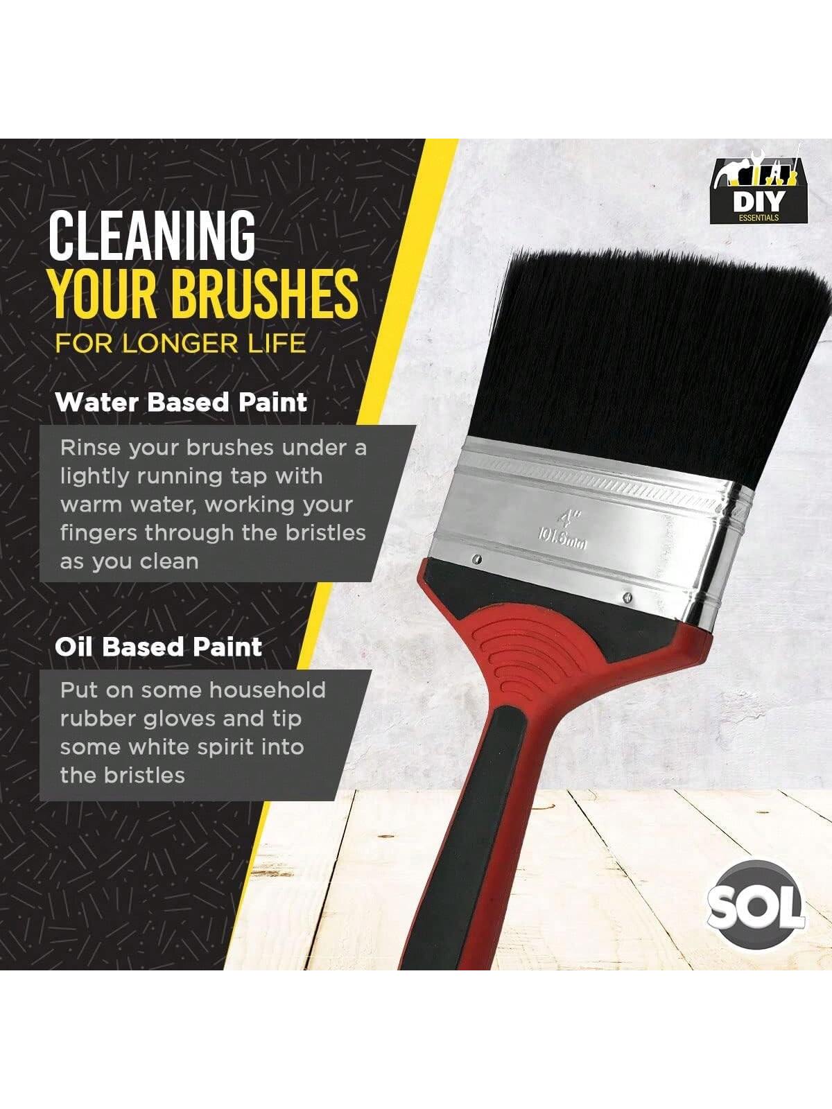 SOL 2pk 4" Paint Brush – Large Paint Brushes For Interior & Exterior Painting – Ideal For Fences, Decking, Sheds & Outdoor Use