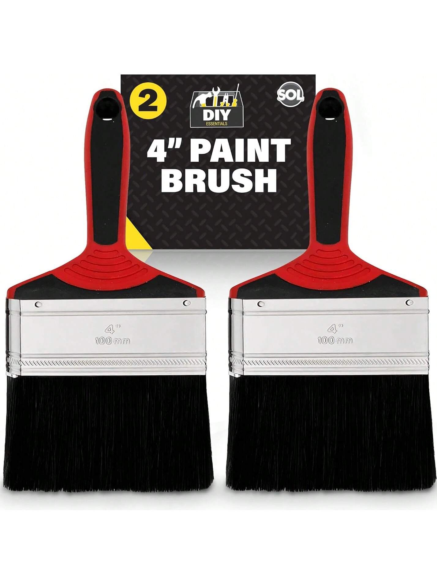 SOL 2pk 4" Paint Brush – Large Paint Brushes For Interior & Exterior Painting – Ideal For Fences, Decking, Sheds & Outdoor Use