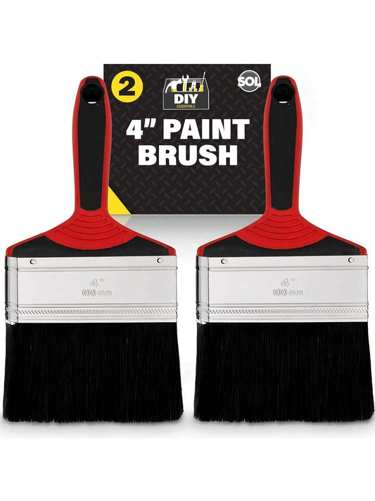 SOL 2pk 4" Paint Brush – Large Paint Brushes For Interior & Exterior Painting – Ideal For Fences, Decking, Sheds & Outdoor Use