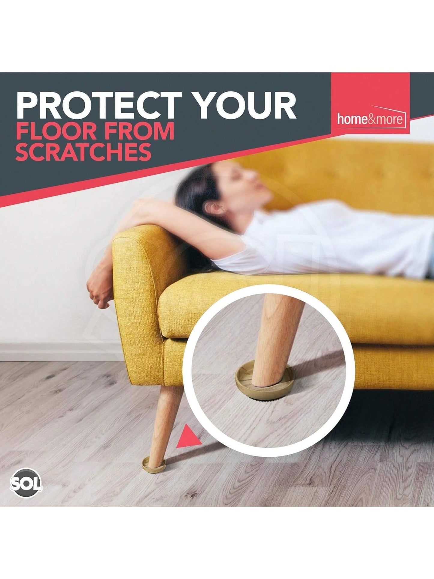 SOL 12pk Rubber Case Castor Cups - Non-Slip Caster Cups To Protect Wooden Floors And Carpets - Floor Protectors For Furniture Legs, Chairs, Tables, Sofas & Heavy Furniture