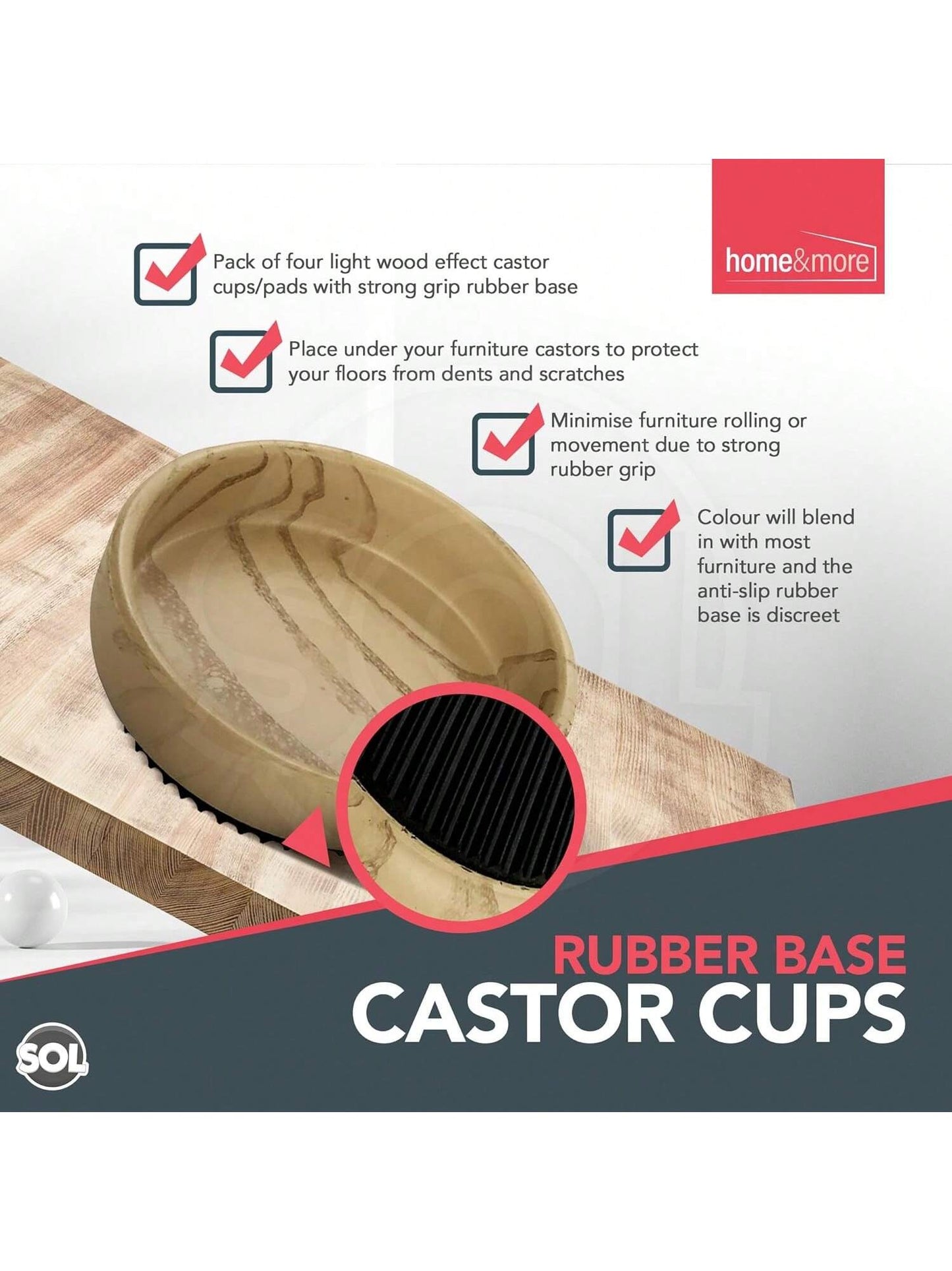 SOL 12pk Rubber Case Castor Cups - Non-Slip Caster Cups To Protect Wooden Floors And Carpets - Floor Protectors For Furniture Legs, Chairs, Tables, Sofas & Heavy Furniture