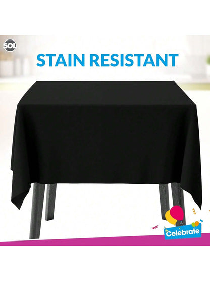 SOL 6pk Black Table Cloth Party 121x121cm Disposable Plastic Cover. Heavy Duty Spill Protection: Opaque Design For Halloween, Graduation, Birthdays, Weddings, Buffets Catering & Charity Events.