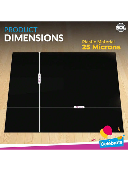 SOL 6pk Black Table Cloth Party 121x121cm Disposable Plastic Cover. Heavy Duty Spill Protection: Opaque Design For Halloween, Graduation, Birthdays, Weddings, Buffets Catering & Charity Events.