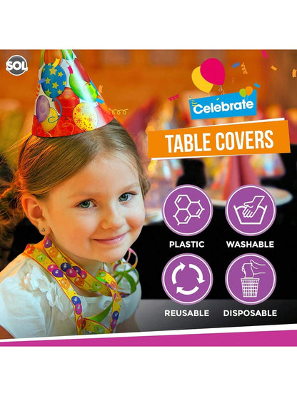 SOL 6pk Black Table Cloth Party 121x121cm Disposable Plastic Cover. Heavy Duty Spill Protection: Opaque Design For Halloween, Graduation, Birthdays, Weddings, Buffets Catering & Charity Events.