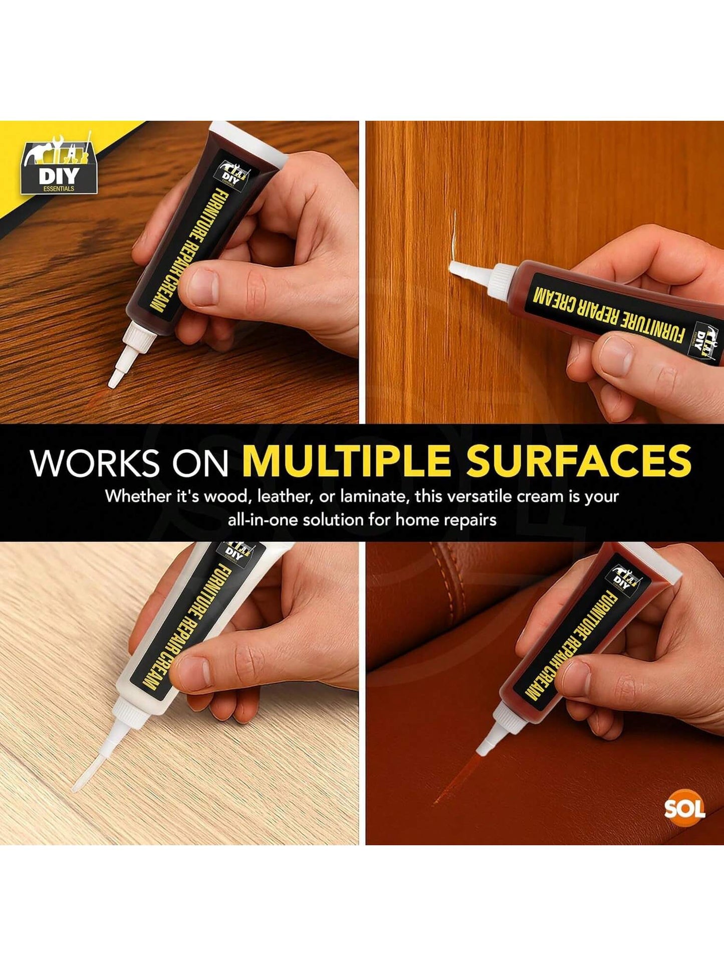 SOL 60g Furniture Repair Cream – 3pk 20g White, Sapele And Cedar Colour Wood Scratch Remover For Tables, Cabinets And Flooring – Surface Restorer For Marks, Scuffs And Wood Touch-Ups In Home Or Office