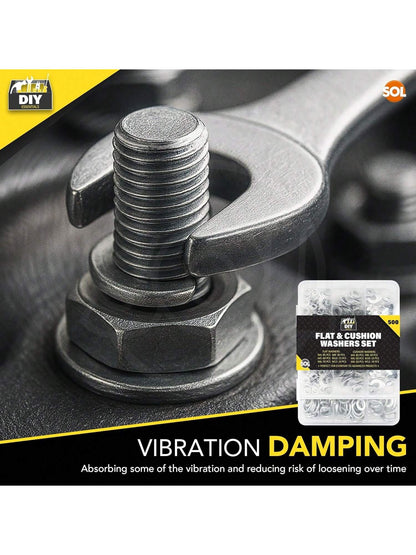 SOL 500pk Flat & Cushion Washers Set – Includes M4, M5, M6, M8, M10, M12 – Stainless Steel Spacers For Screws, Bolts, Nuts, DIY, Plumbing, Automotive, Machinery, Construction & Repair Projects
