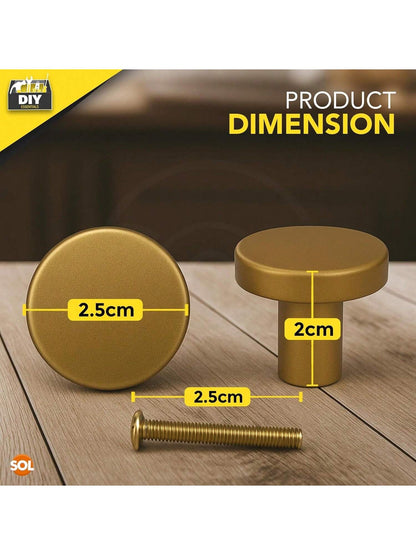 SOL 4pcs Gold Tone Brass Round Cabinet Knobs With Screws – Elegant Kitchen Cupboard Handles – Durable & Rust-Resistant Drawer Pulls – Classic Design For Wardrobes, Drawers & Furniture Restoration