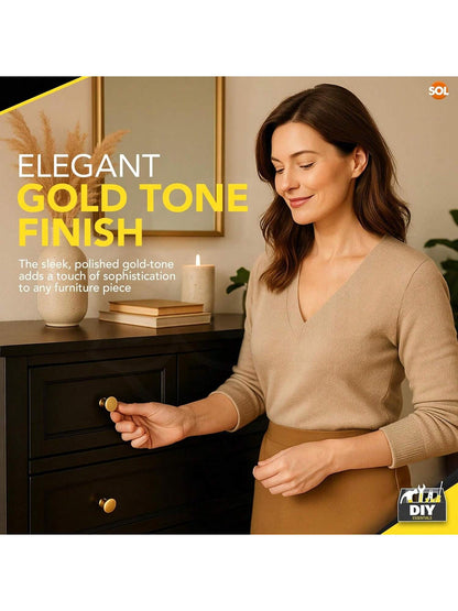 SOL 4pcs Gold Tone Brass Round Cabinet Knobs With Screws – Elegant Kitchen Cupboard Handles – Durable & Rust-Resistant Drawer Pulls – Classic Design For Wardrobes, Drawers & Furniture Restoration