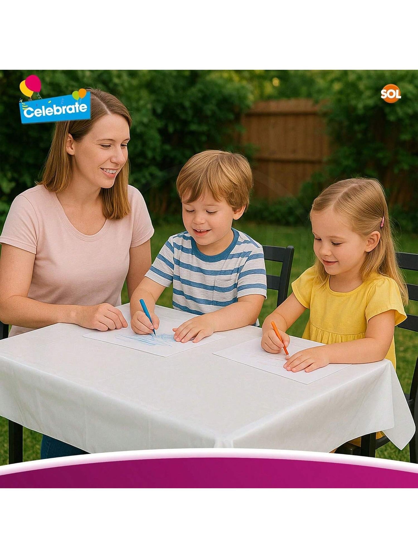 SOL 6pk White Table Cloth Party 121x121cm Plastic Cover Tablecloth Disposable For Parties - Heavy Duty Spill Protection - Opaque Design For Weddings, Buffets, Catering, Gender Reveals & Events