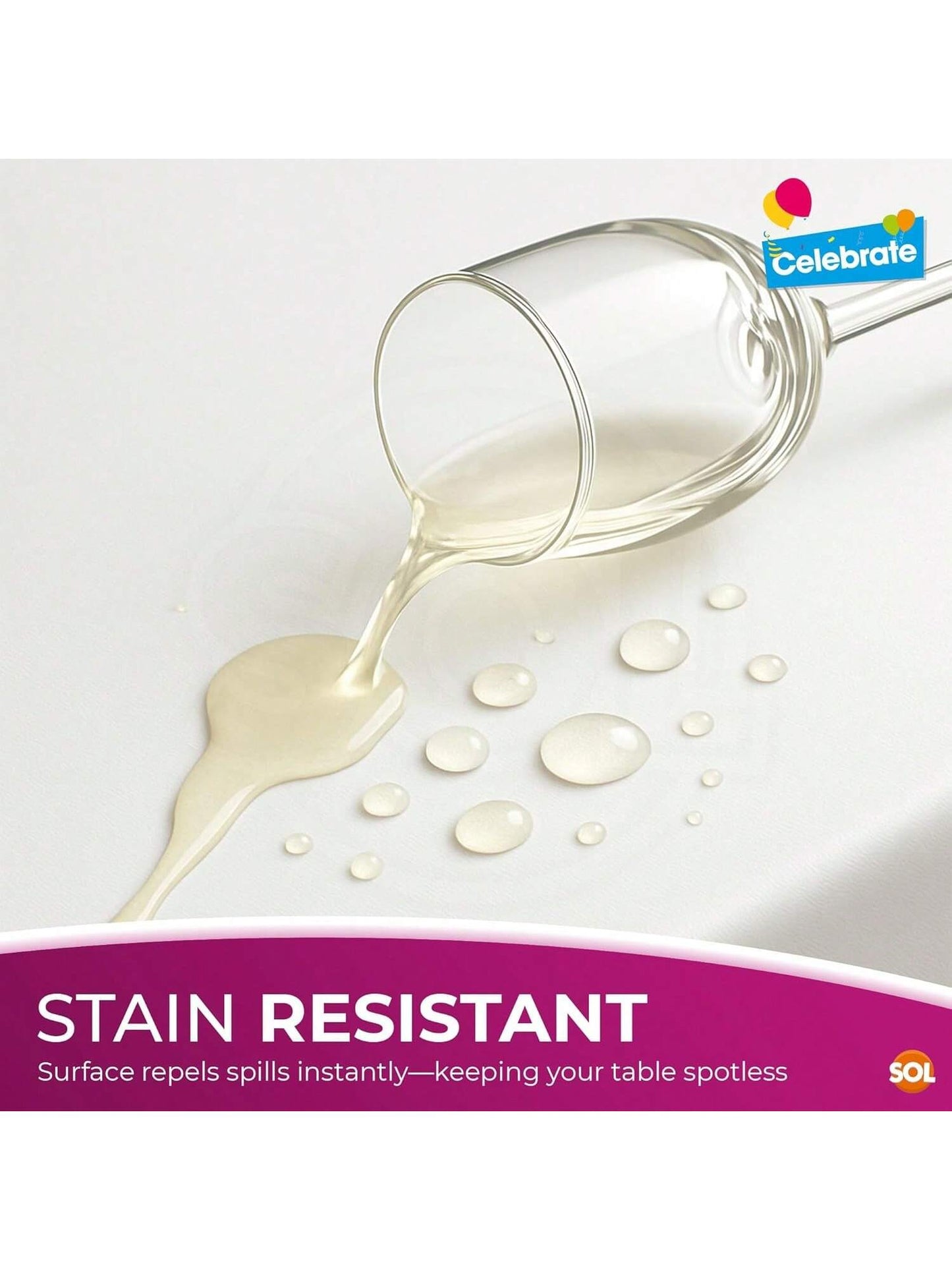 SOL 6pk White Table Cloth Party 121x121cm Plastic Cover Tablecloth Disposable For Parties - Heavy Duty Spill Protection - Opaque Design For Weddings, Buffets, Catering, Gender Reveals & Events