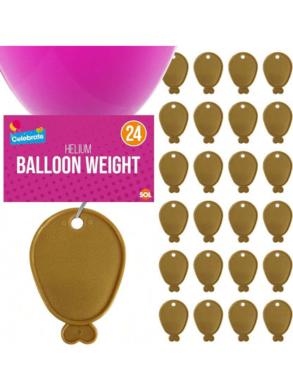 SOL 24pk Helium Balloon Weights - Gold Plastic Party Accessories - Perfect For Securing Balloons At Birthdays, Weddings, New Year - Heavy Duty 205g Weights For Decorations And Large Celebrations