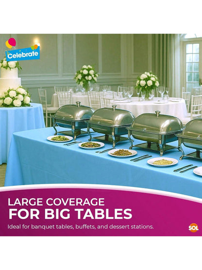 SOL 4pk Long Blue Table Cloth Party 274x137cm Plastic Cover Disposable Tablecloths For Parties - Spill Protection - Great For Weddings, Buffets, Catering, Restaurants, Outdoor Events & Celebrations