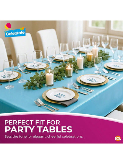 SOL 4pk Long Blue Table Cloth Party 274x137cm Plastic Cover Disposable Tablecloths For Parties - Spill Protection - Great For Weddings, Buffets, Catering, Restaurants, Outdoor Events & Celebrations