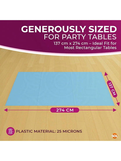 SOL 4pk Long Blue Table Cloth Party 274x137cm Plastic Cover Disposable Tablecloths For Parties - Spill Protection - Great For Weddings, Buffets, Catering, Restaurants, Outdoor Events & Celebrations