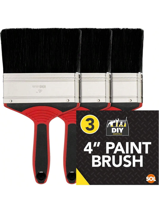 SOL 3pk 4 Inch Paint Brush – Multipurpose Tool For Interior & Exterior Painting, Fences, Walls, Decking, Sheds – Ideal For DIY Projects With Emulsion, Varnish, Stain & General Decorating
