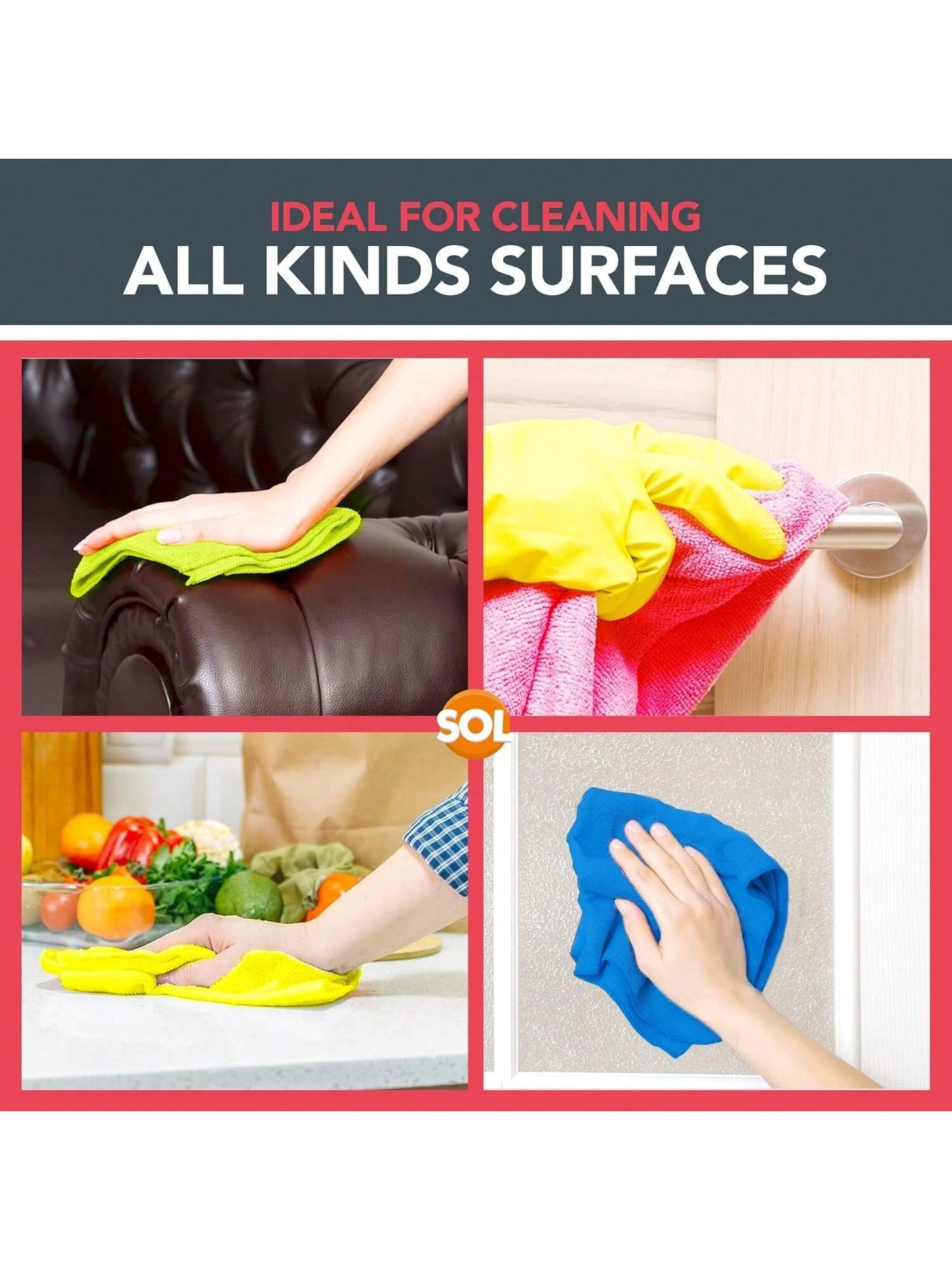 SOL 20pk Microfibre Cloths For Cleaning, 28x28cm Lint-Free Cleaning Cloths, Reusable, Quick-Drying, Perfect For Windows, Kitchens, Cars, Bathrooms & Professional Cleaning Tasks