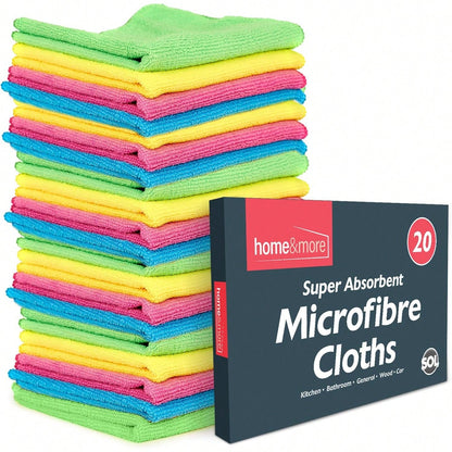 SOL 20pk Microfibre Cloths For Cleaning, 28x28cm Lint-Free Cleaning Cloths, Reusable, Quick-Drying, Perfect For Windows, Kitchens, Cars, Bathrooms & Professional Cleaning Tasks
